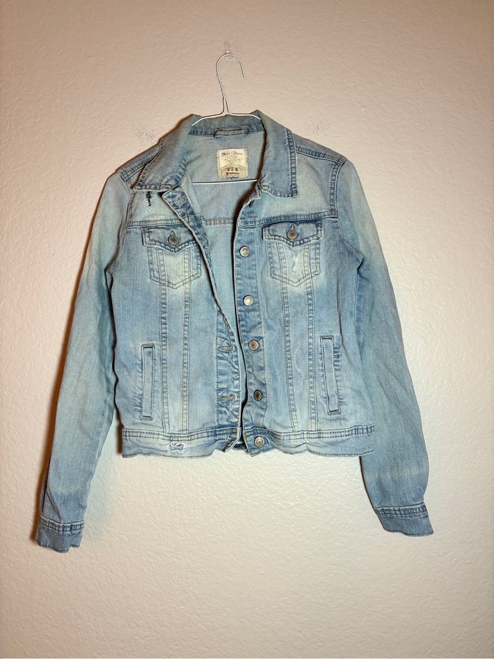 Stradivarius Light Wash Denim Jacket Distressed Women's Small Trucker Jean